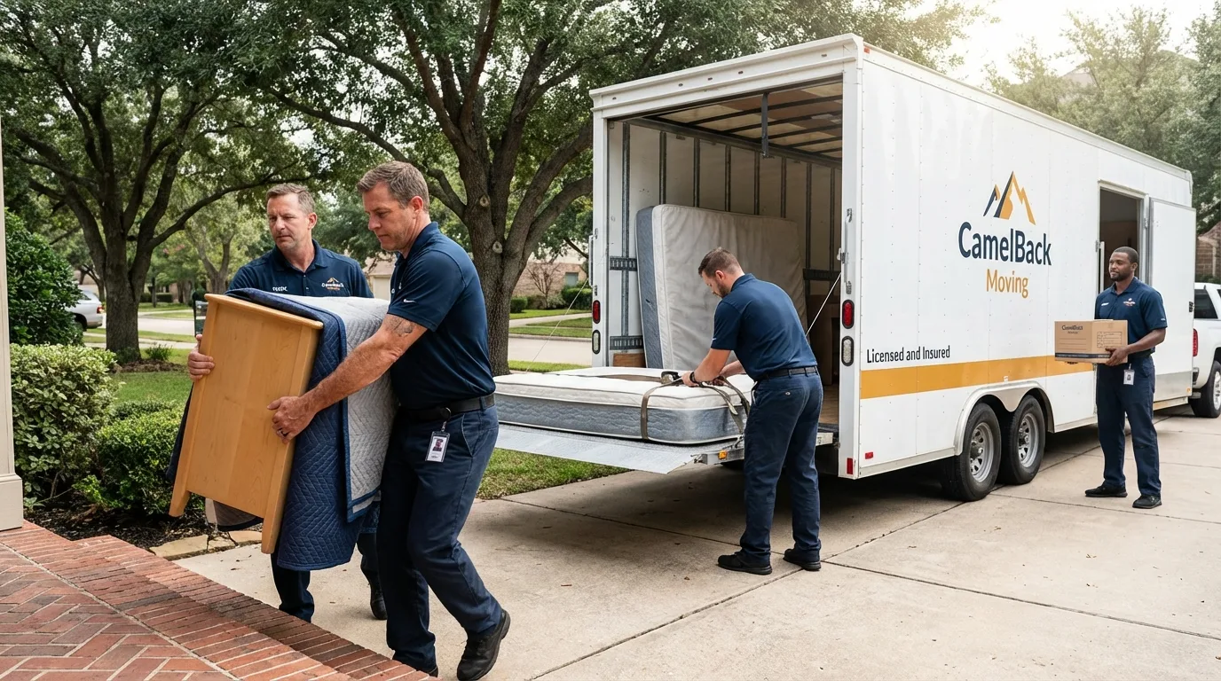 Crew loading residential truck for cross-state move from Lakin, KS