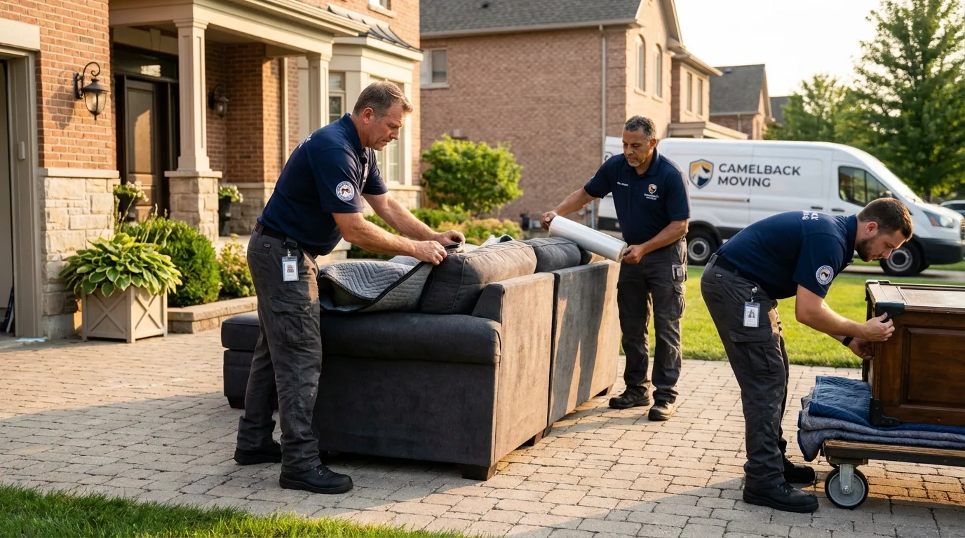 Large estate moving crew wrapping furniture in Lakin, KS