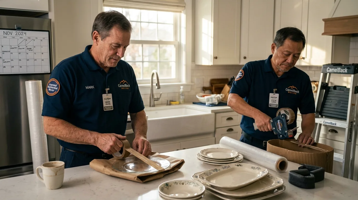 Professional crew packing kitchen dishware in Lakin, KS